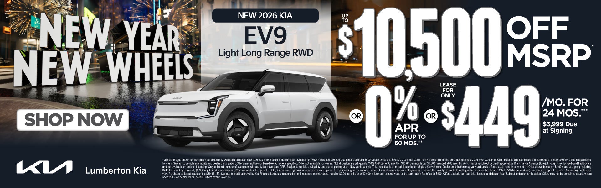 New 2026 Kia EV9 Light Long Range RWD	"Up to $10,500 Off MSR