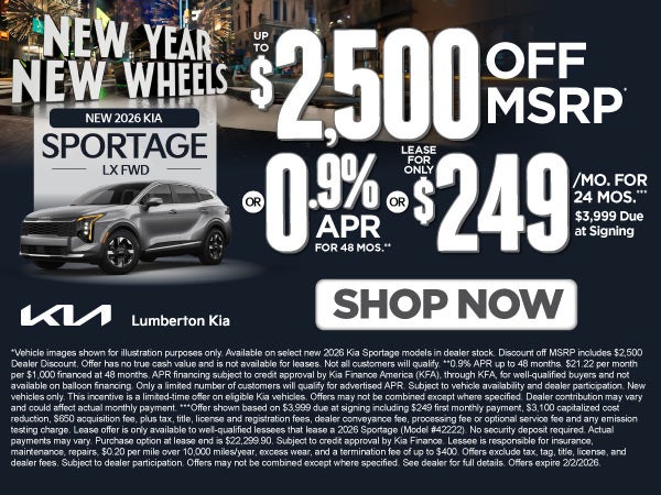 New 2026 Kia Sportage LX FWD	"Up to $2,500 Off MSRP* OR 0.9%