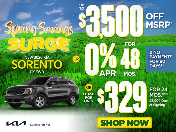 New 2026 Kia Sorento LX FWD	"Up to $3,500 Off MSRP* OR 0% AP