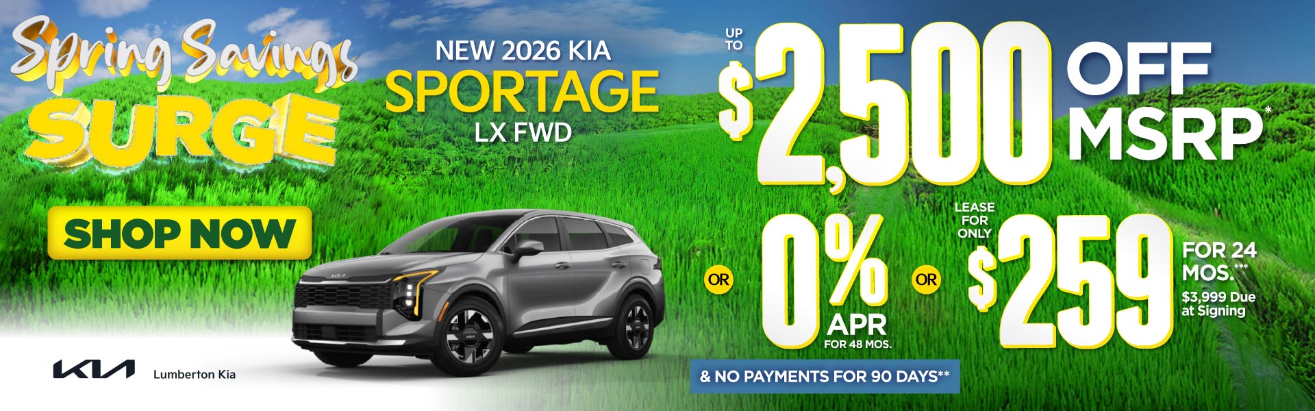 New 2026 Kia Sportage LX FWD	"Up to $2,500 Off MSRP* OR 0% A