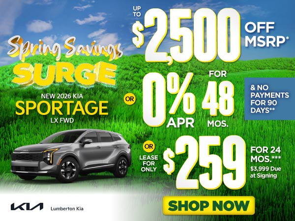 New 2026 Kia Sportage LX FWD	"Up to $2,500 Off MSRP* OR 0% A