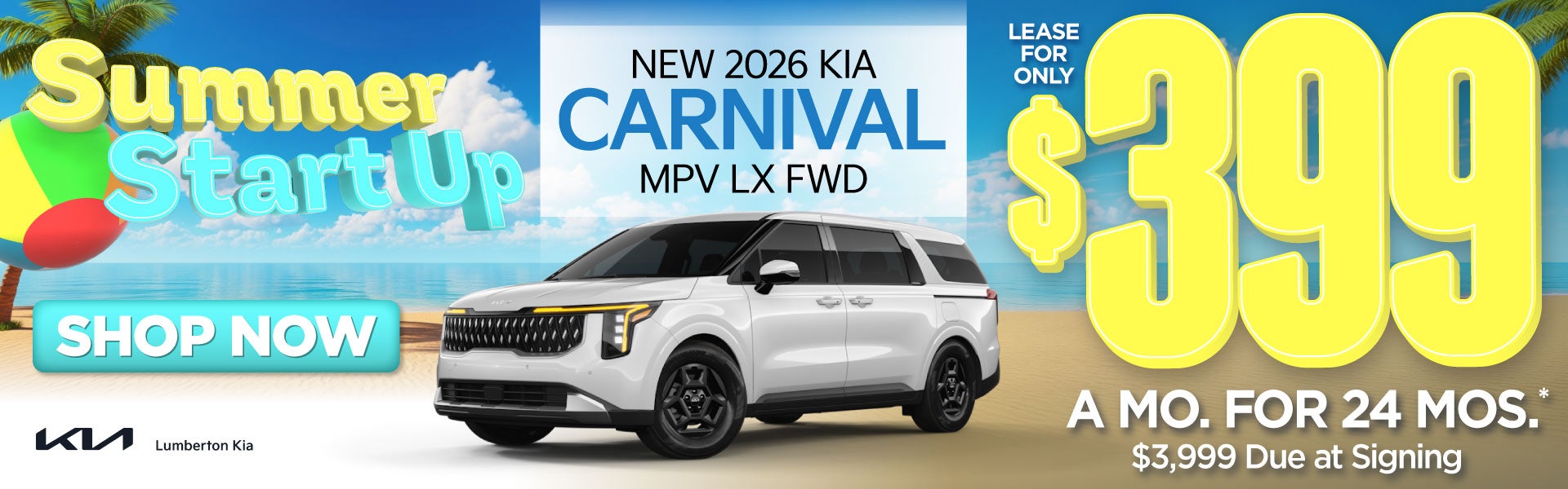 New 2026 Kia Carnival MPV LX FWD	"Lease for only $399 for 24