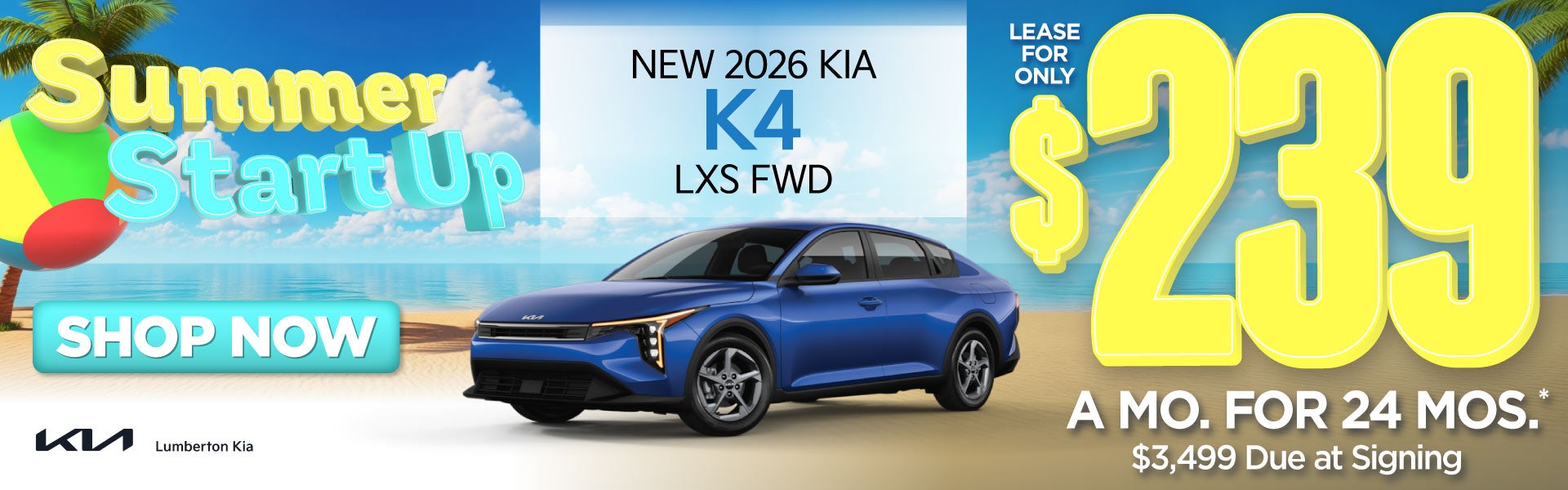 New 2026 Kia K4 LXS FWD	"Lease for only $239 for 24 months* 