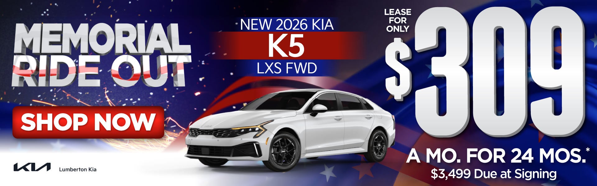 New 2026 Kia K5 LXS FWD	"Lease for only $309 for 24 months* 