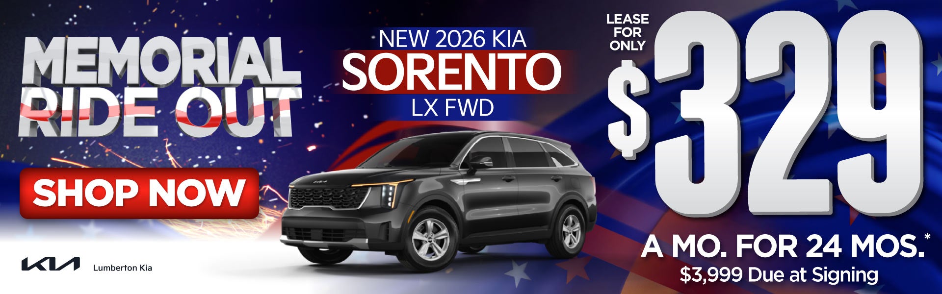 New 2026 Kia Sorento LX FWD	"Lease for only $329 for 24 mont