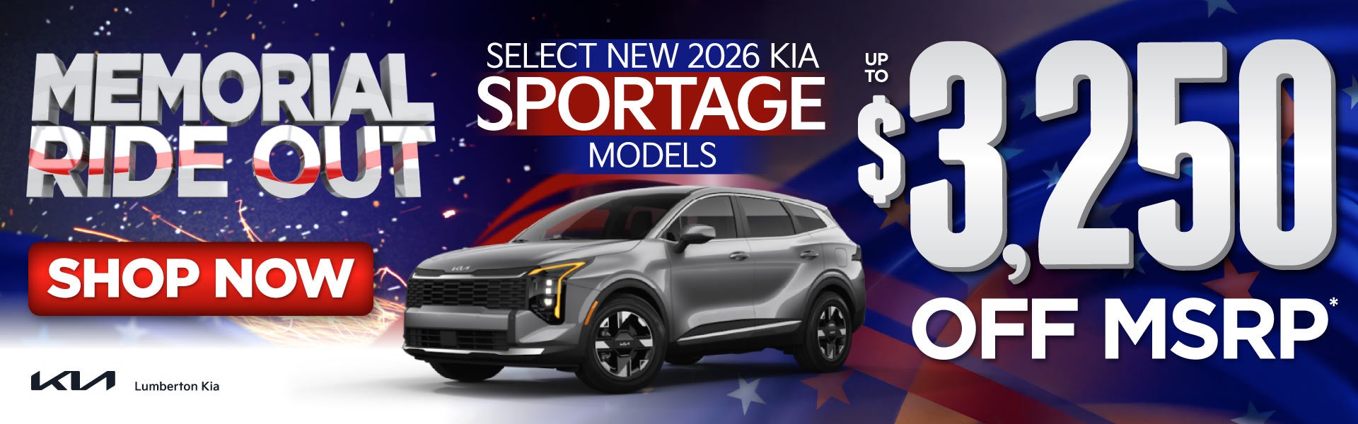 Select New 2026 Kia Sportage Models	Up to $3,250 Off MSRP*