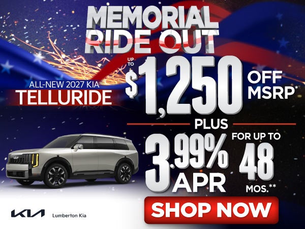 All-New 2027 Kia Telluride	"Up to $1,250 Off MSRP* PLUS 3.99