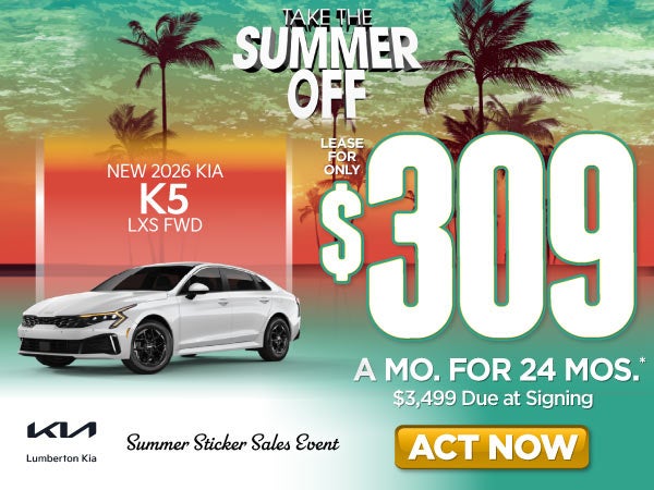 New 2026 Kia K5 LXS FWD	"Lease for only $309 for 24 months* 