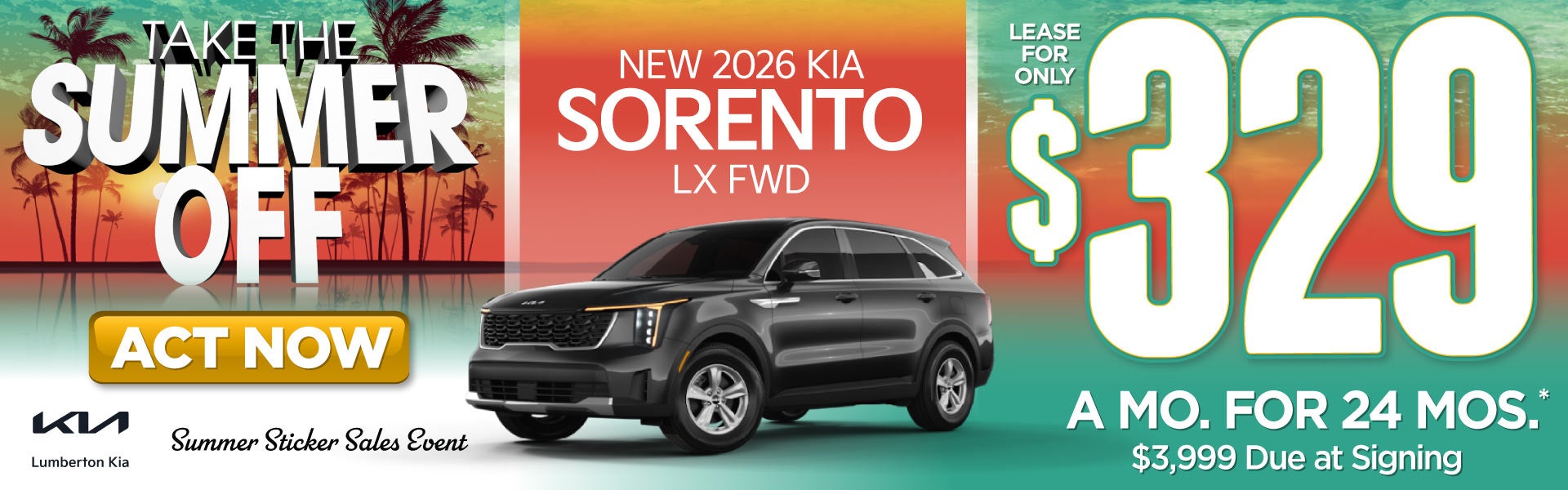New 2026 Kia Sorento LX FWD	"Lease for only $329 for 24 mont