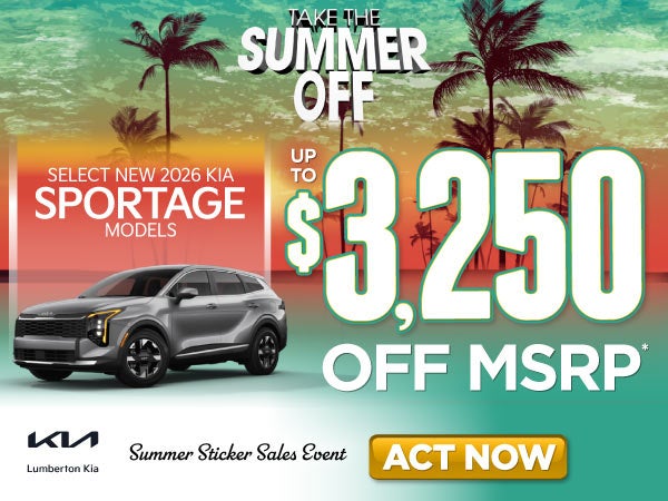 Select New 2026 Kia Sportage Models	Up To $3,250 Off MSRP*