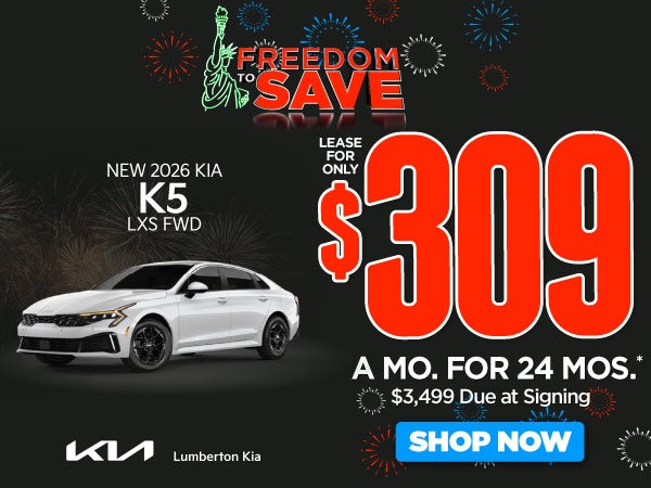 New 2026 Kia K5 LXS FWD	"Lease for only $309 for 24 months* 
