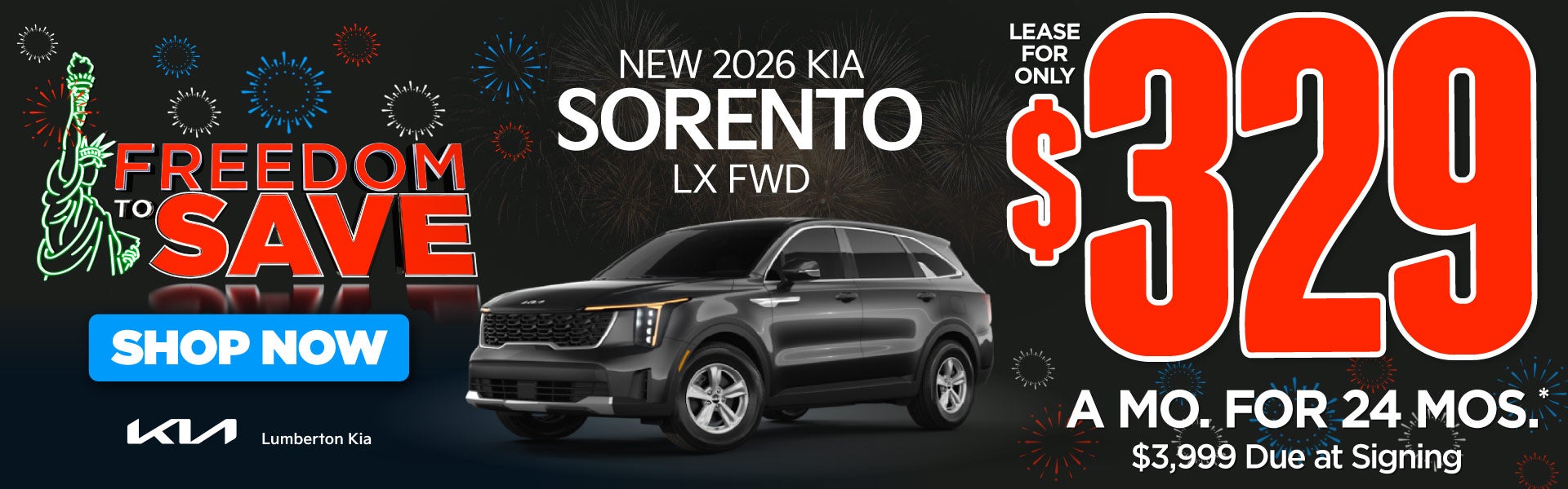 New 2026 Kia Sorento LX FWD	"Lease for only $329 for 24 mont