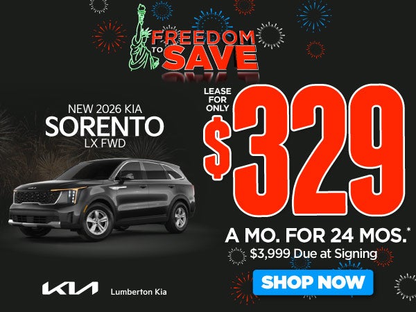 New 2026 Kia Sorento LX FWD	"Lease for only $329 for 24 mont