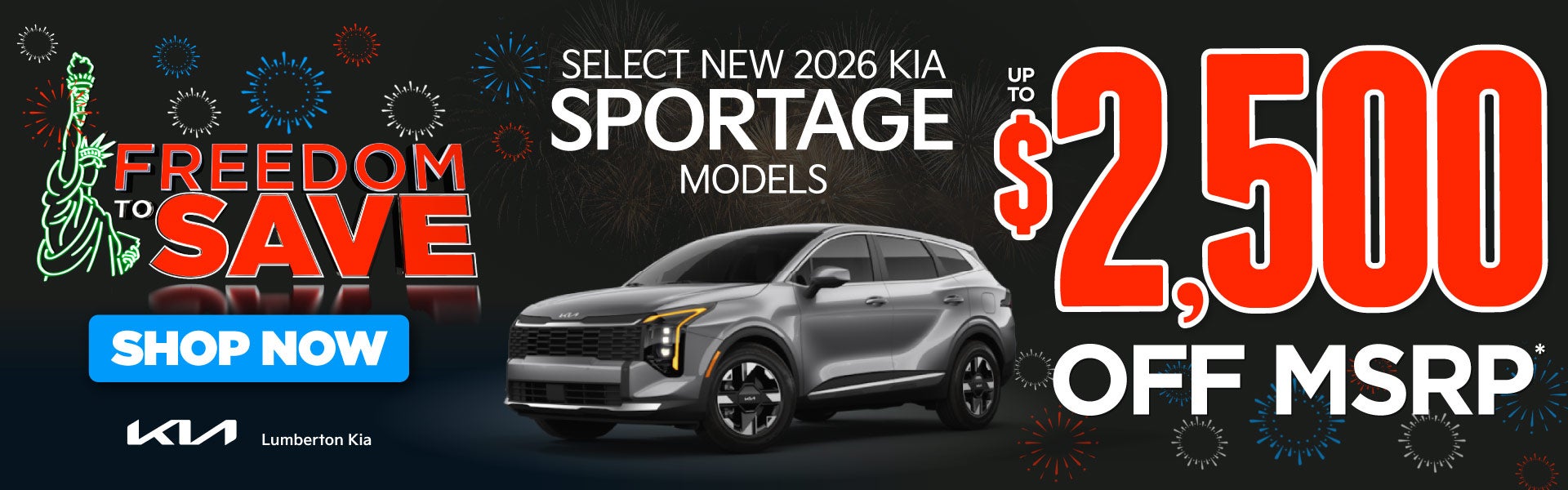 Select New 2026 Kia Sportage Models	Up To $2,500 Off MSRP*