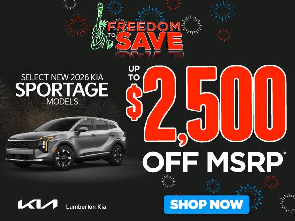Select New 2026 Kia Sportage Models	Up To $2,500 Off MSRP*