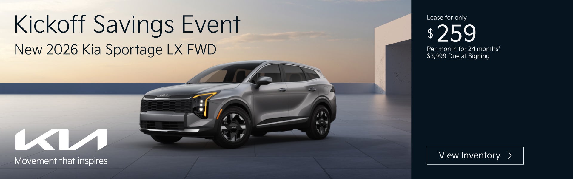 New 2026 Kia Sportage LX FWD	"Lease for only $259 for 24 mon