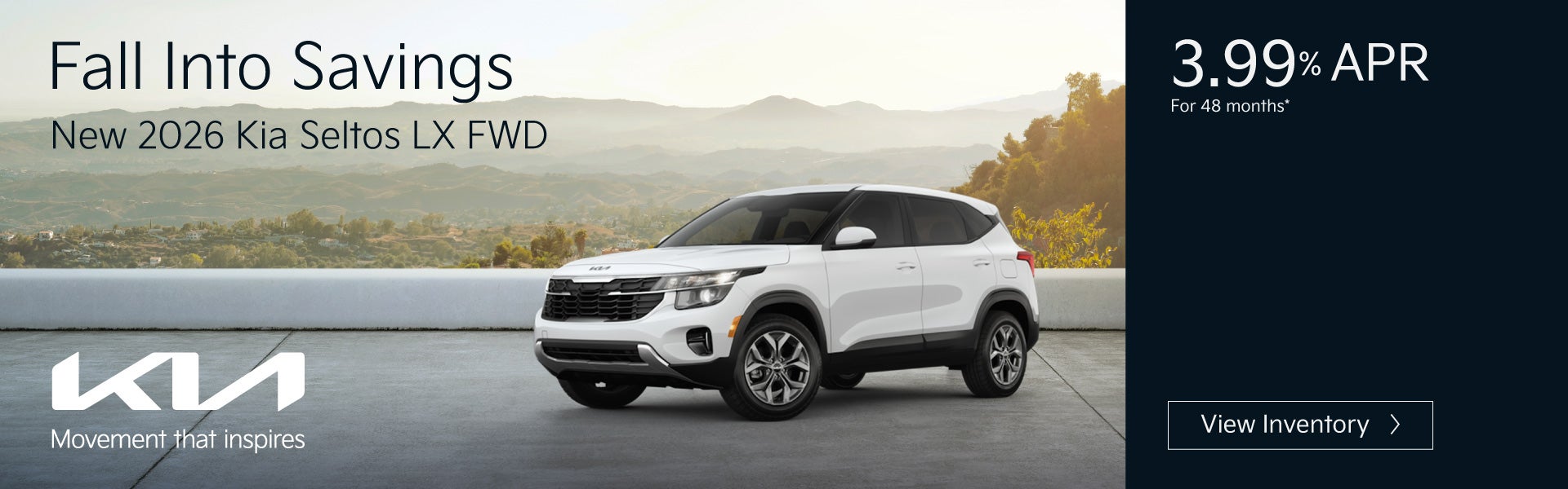 All-New 2027 Kia Seltos	3.99% APR for 48 months*